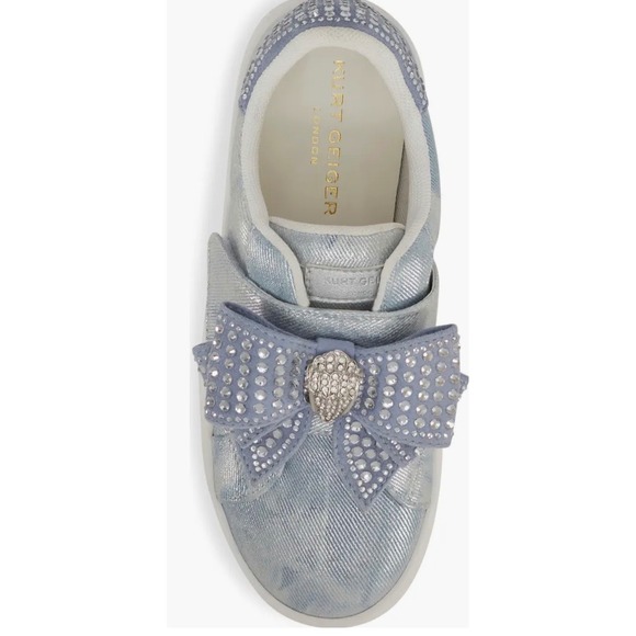 Kurt Geiger London Mini Laney Bow Blue Crystal Embellished Platform Sneakers 28 - Picture 2 of 10